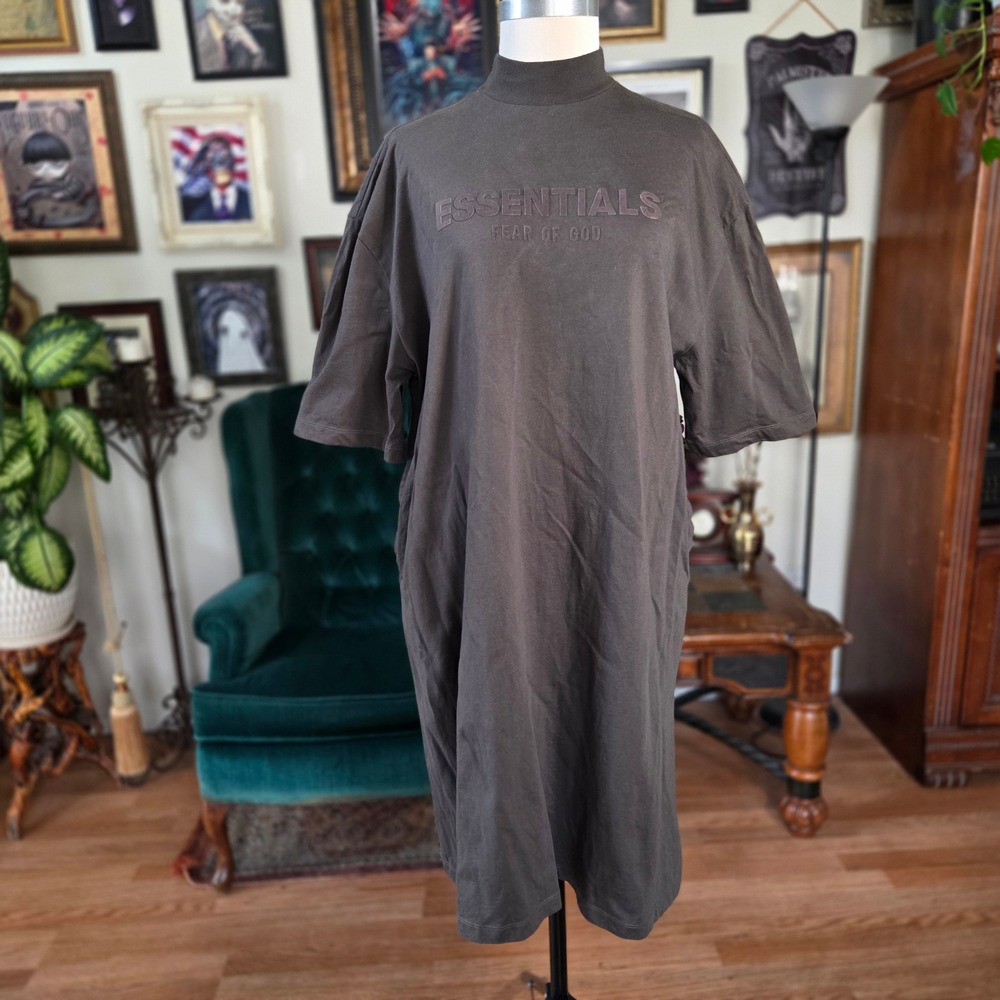 Essentials T-Shirt Dress Fear of God Fog Gray Mock Neck Oversized Pocket Cotton